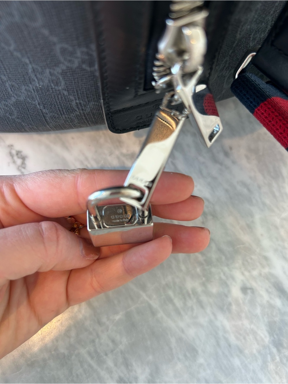 Gucci Black GG Supreme Duffel with Red and Navy Web Strap - Picture 5 of 15
